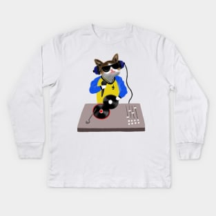 Cat DJ Party Music Lovers Funny Gift Kids Long Sleeve T-Shirt